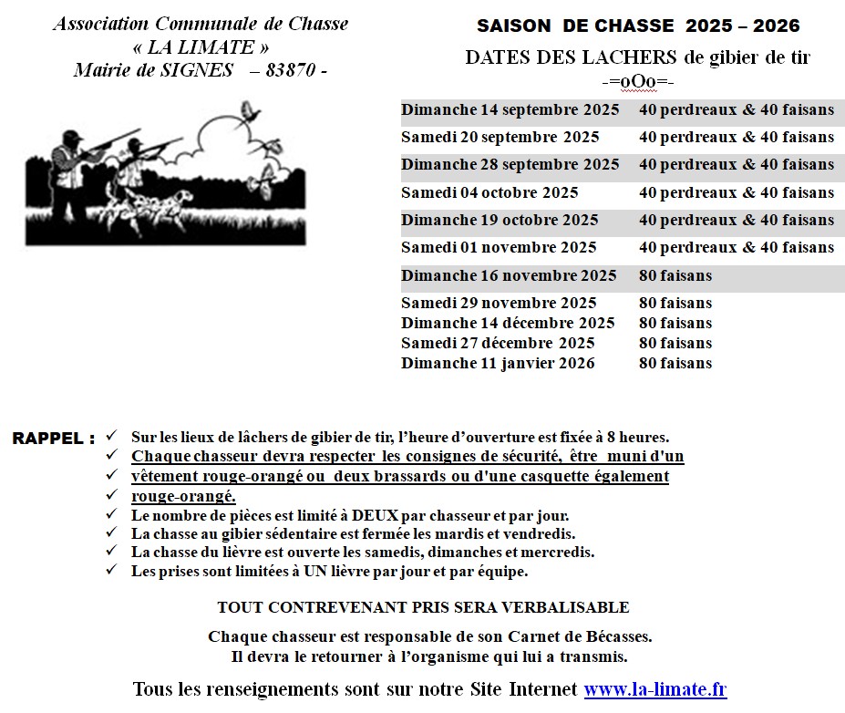 Dates des Lâchers 2025-2026