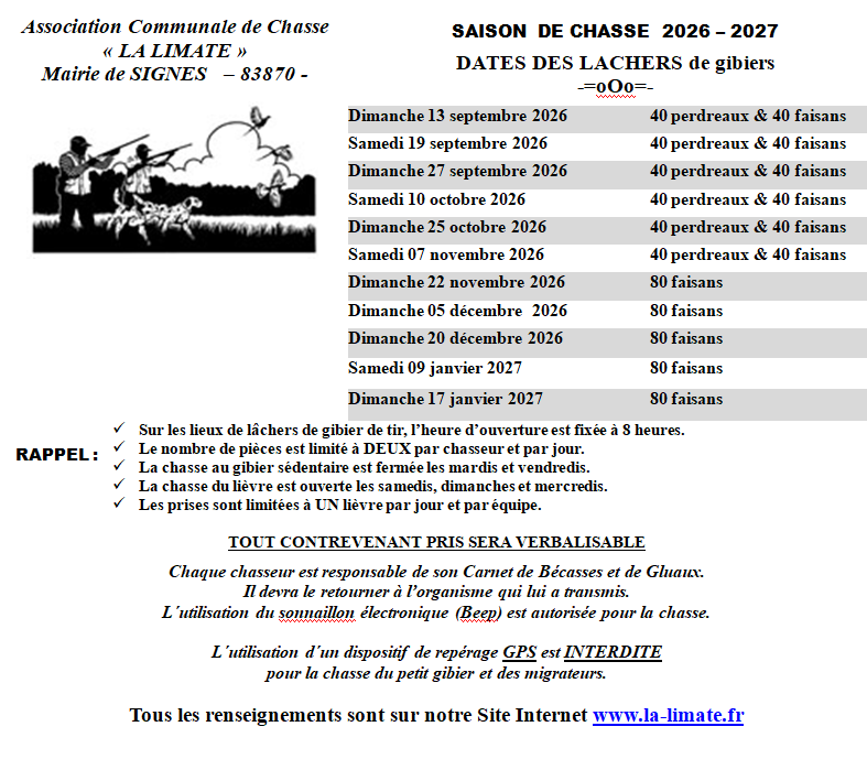 dates des lâchers 2026-2027